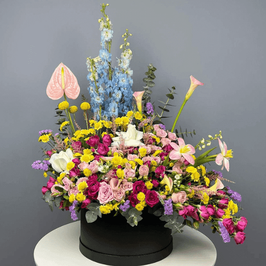 Radiant Rhapsody Hatbox Goshen Flower