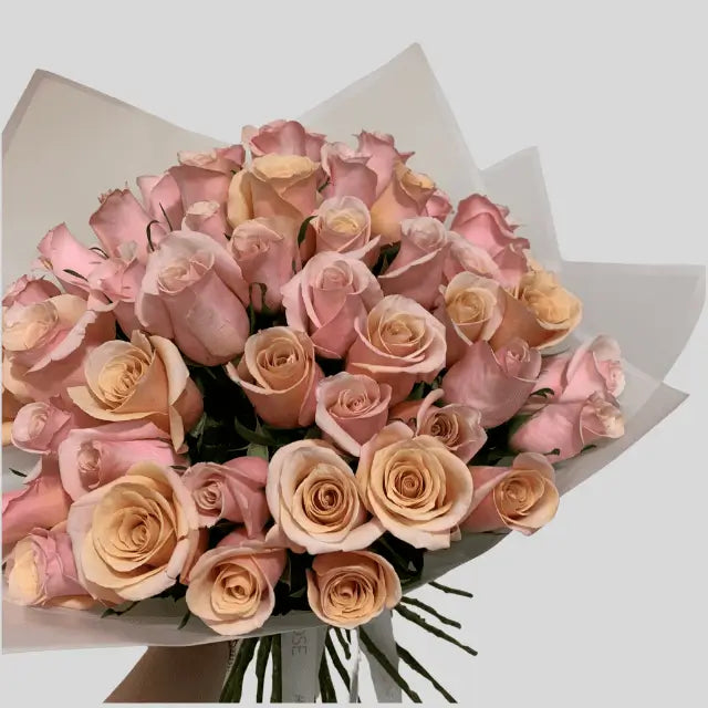 Elegant Mother of Pearl Roses Bouquet featuring soft blush and ivory roses — ideal for luxury flower delivery in Dubai