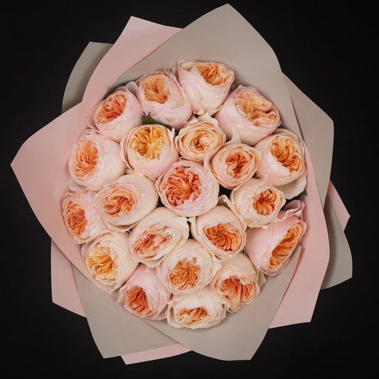 Peony Rose Juliet bouquet in soft peach and blush tones