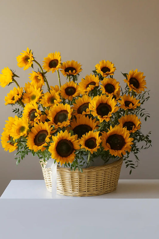 Elegant sunflower basket delivery in Dubai – bright and cheerful blooms.