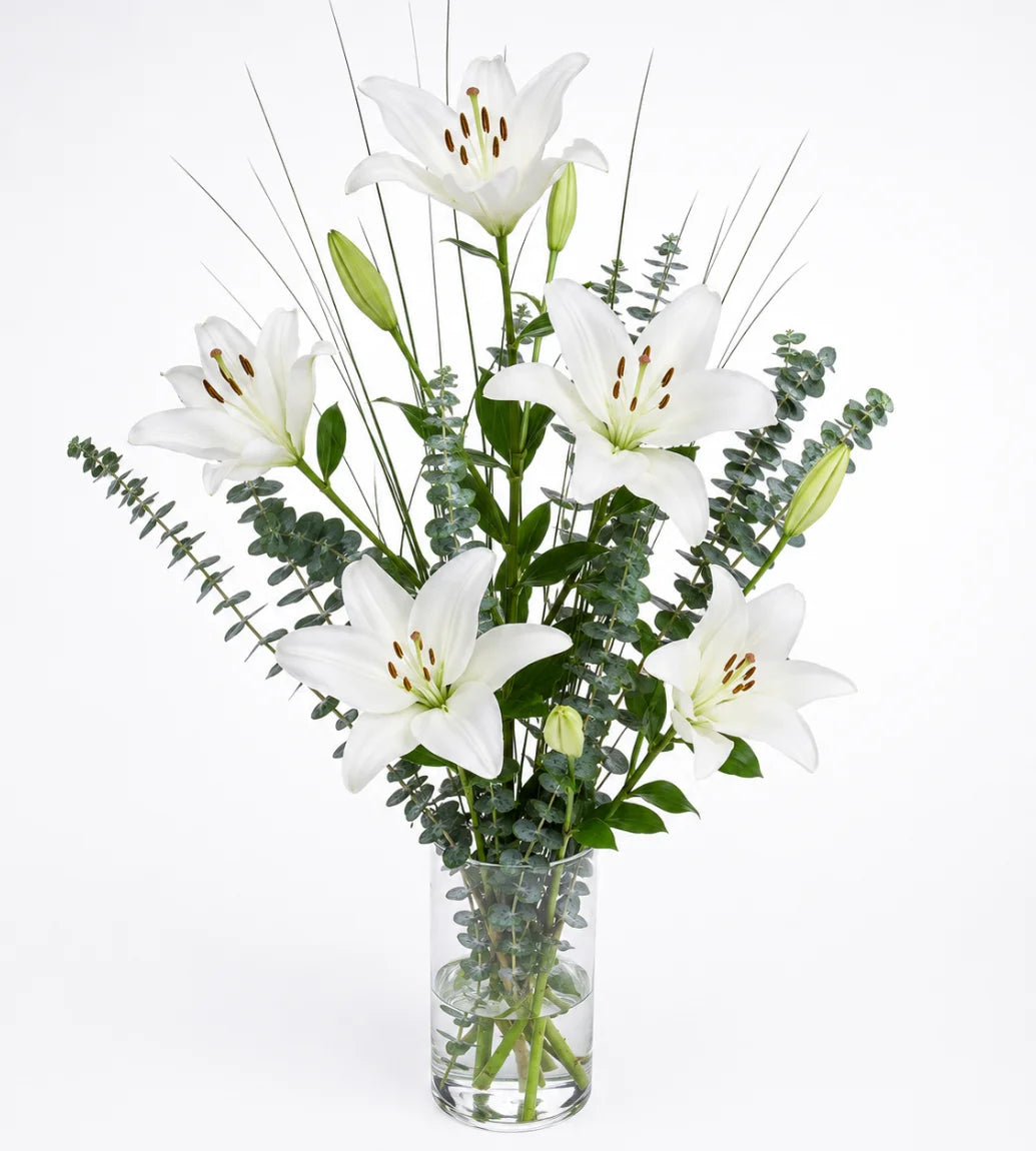 White Lily Vase Arrangement
