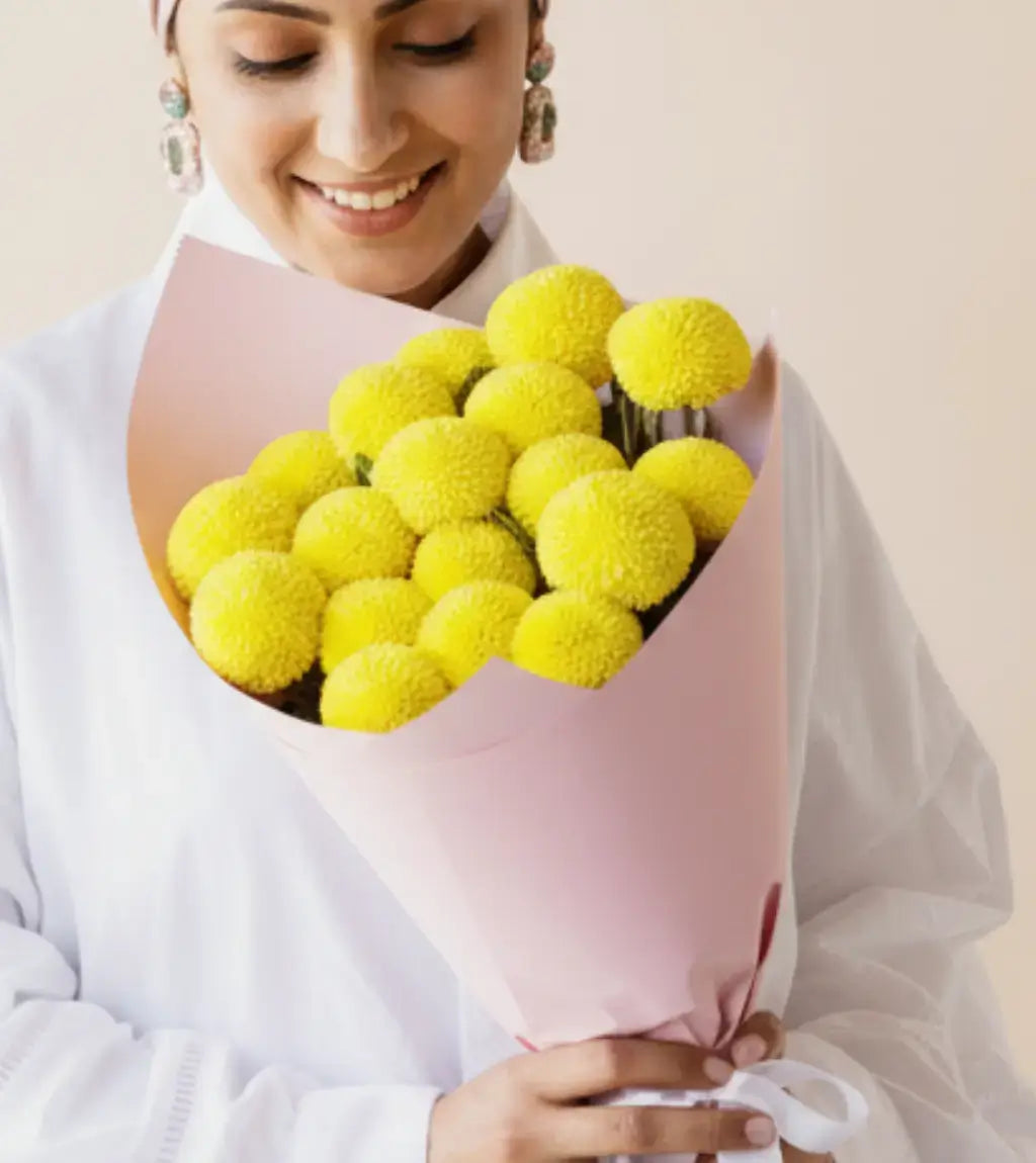 Chrysanth Ping Pong Yellow bouquet with same‑day delivery in Dubai