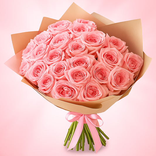 Pink O'Hara Roses bouquet with eucalyptus, delivered in Dubai