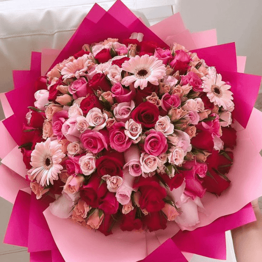 Elegant pink and pastel flower bouquet with Gerberas and roses for everyday gifting in the UAE