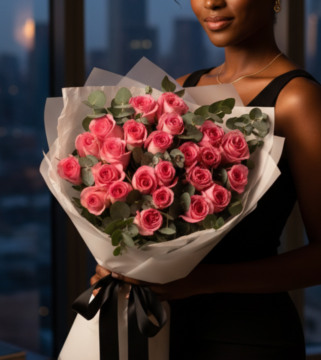Two dozen hand-selected blush pink roses — lavishly arranged and gift-packaged for same-day delivery anywhere in Dubai.