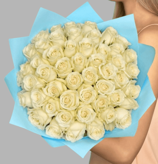 Large fresh 50 white roses bouquet – flower delivery Dubai
