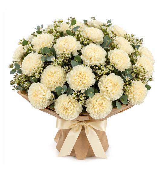Cream carnation condolence bouquet Dubai — long-lasting sympathy flowers by Goshen Flower