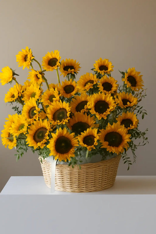 Beautiful sunflower basket arrangement in Dubai, perfect for gifting and home décor.