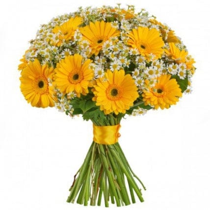 Sunny Mood bouquet with yellow gerbera flowers and Tanacetum – flower delivery Dubai