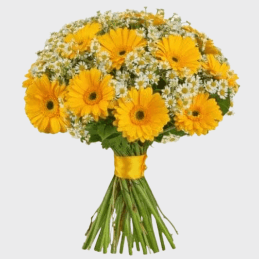 Sunny Mood bouquet with yellow gerbera flowers and Tanacetum flower delivery Dubai

