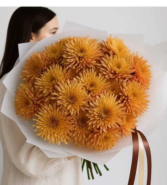 Ochre chrysanthemum flower bouquet available for same-day flower delivery in Dubai
